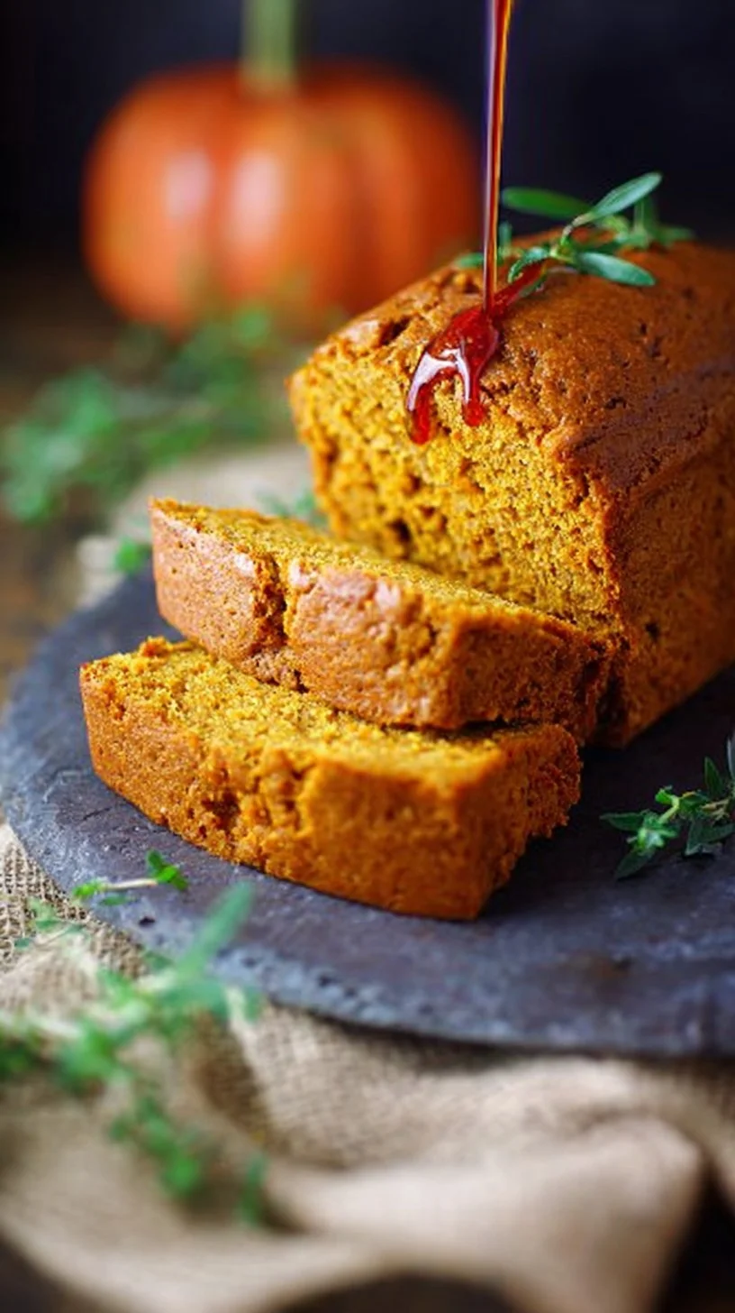 Easy vegan pumpkin bread loaf with spices and nuts, perfect for fall baking.