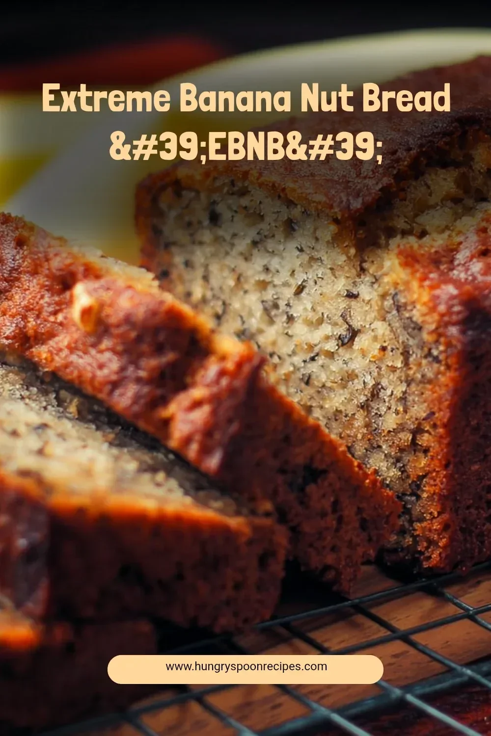 Delicious slice of extreme banana nut bread on a wooden cutting board