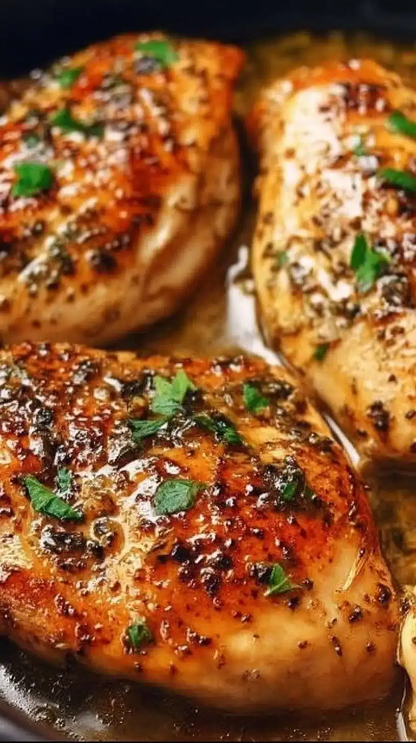 Garlic Butter Baked Chicken 1 Garlic butter baked chicken served with herbs and sides