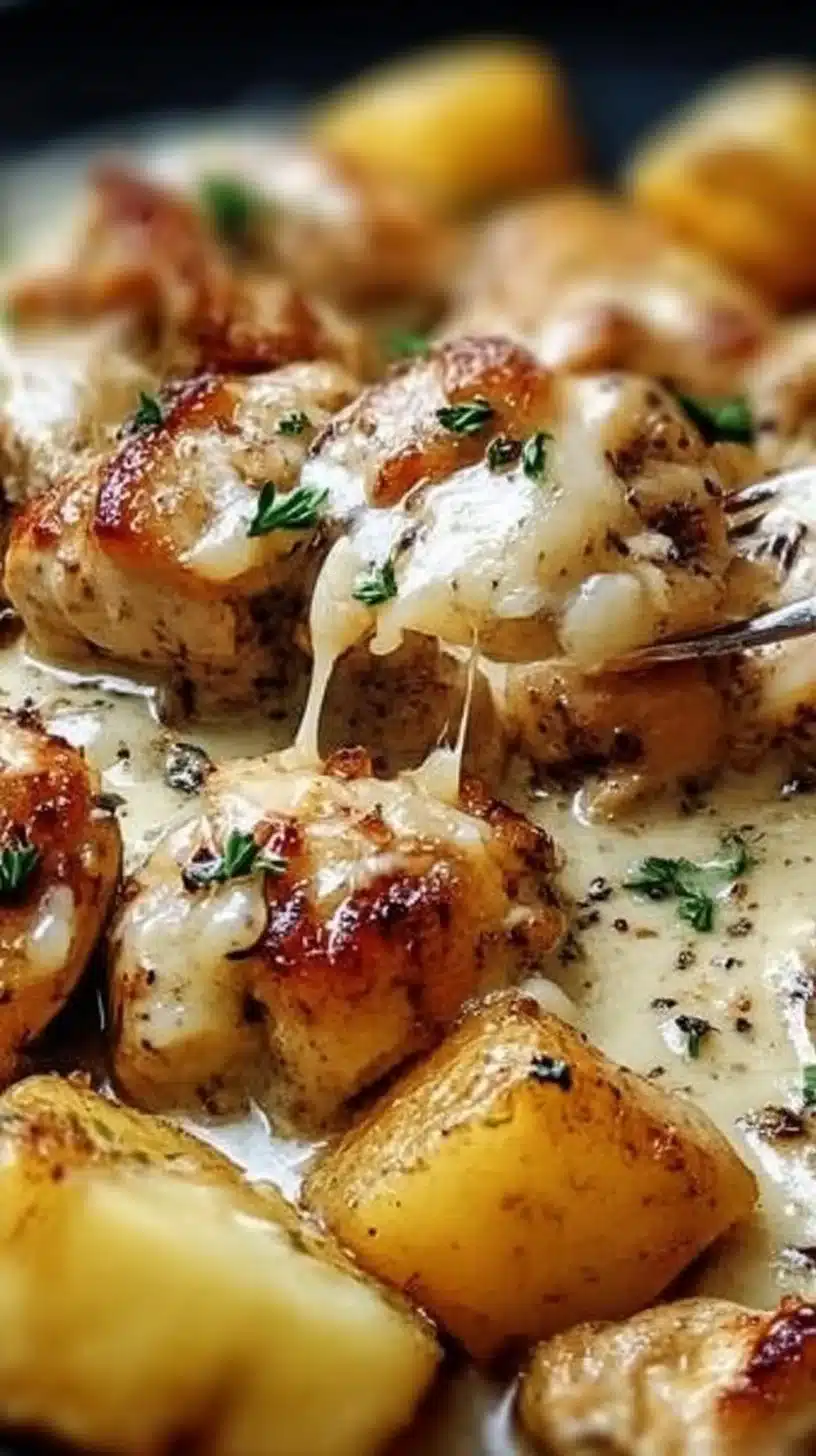 Garlic Parmesan Chicken and Potatoes 1 Garlic Parmesan Chicken served with roasted potatoes on a plate