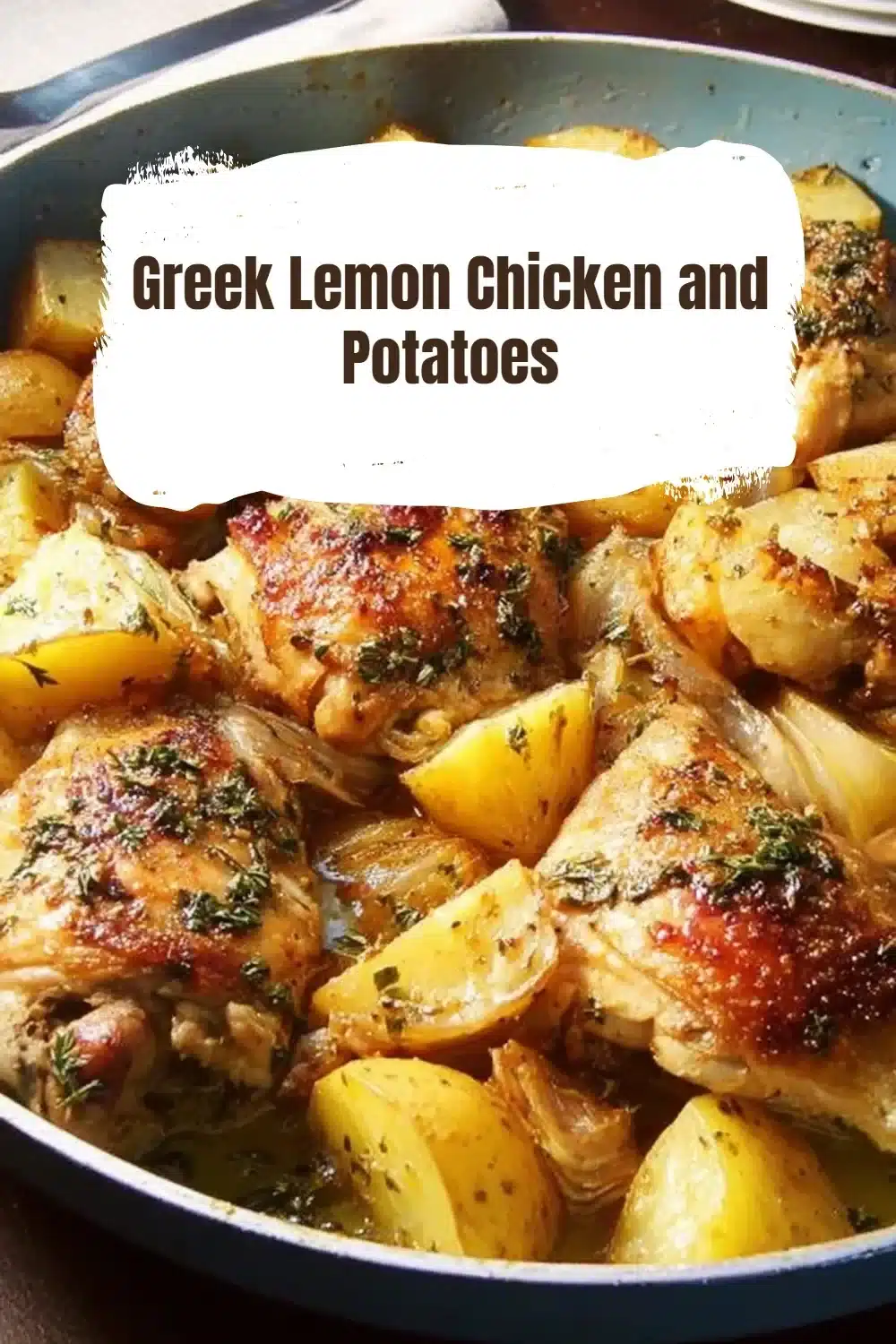 Greek Lemon Chicken with savory potatoes, cooked to golden perfection.
