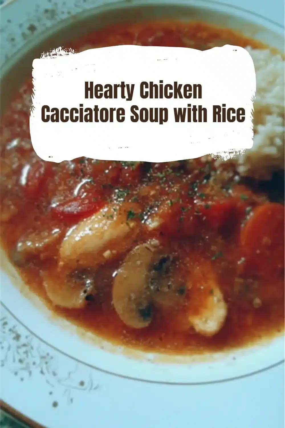Hearty Chicken Cacciatore Soup with Rice 1 Bowl of hearty Chicken Cacciatore Soup with rice and vegetables