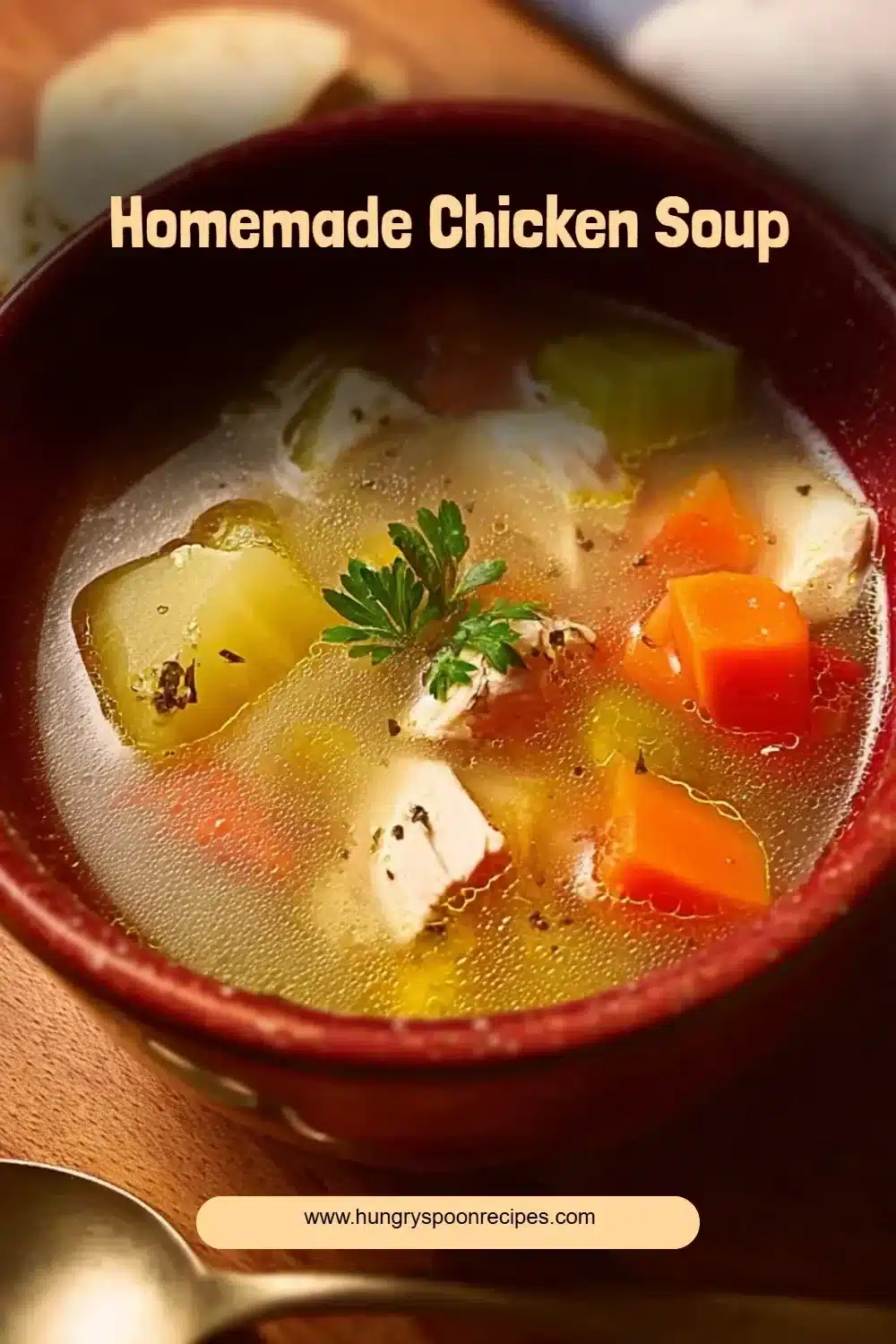 Homemade Chicken Soup 1 Bowl of homemade chicken soup with vegetables and herbs