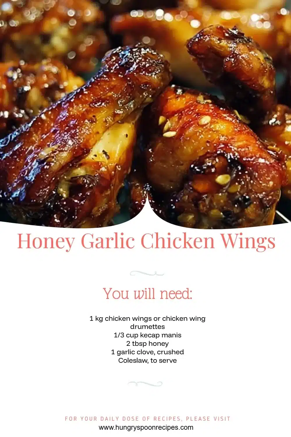 Delicious Honey Garlic Chicken Wings topped with sesame seeds and green onions