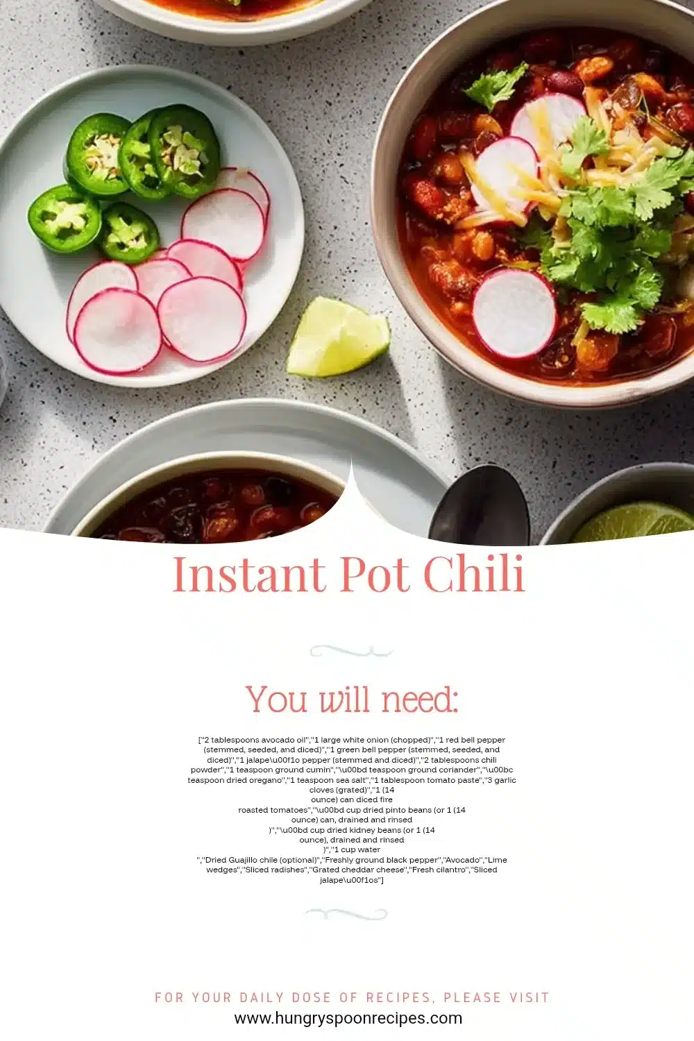 Instant Pot Chili 1 Bowl of delicious Instant Pot chili topped with cheese and herbs