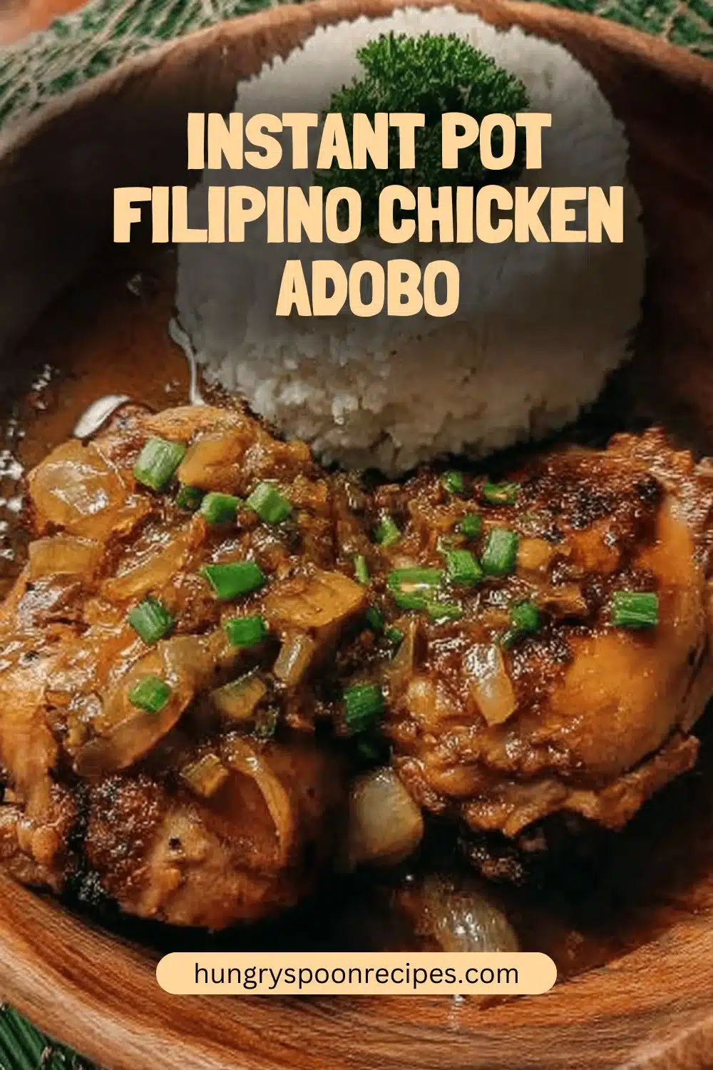 Instant Pot Filipino Chicken Adobo served on a plate with rice