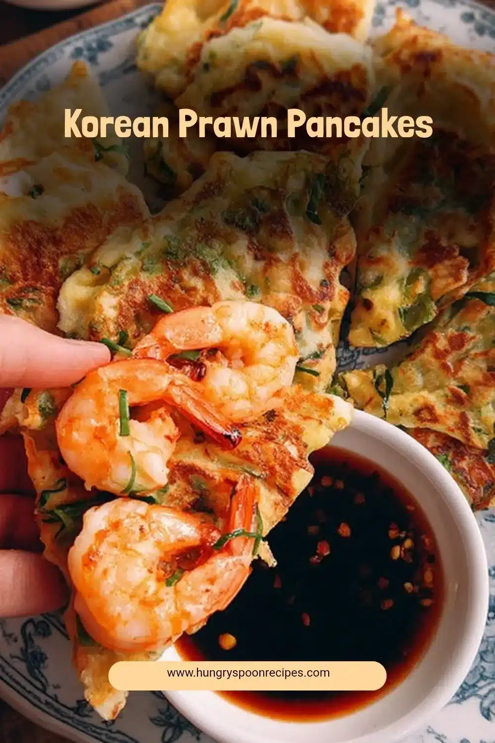 Korean Prawn Pancakes 1 Delicious Korean prawn pancakes served with dipping sauce.