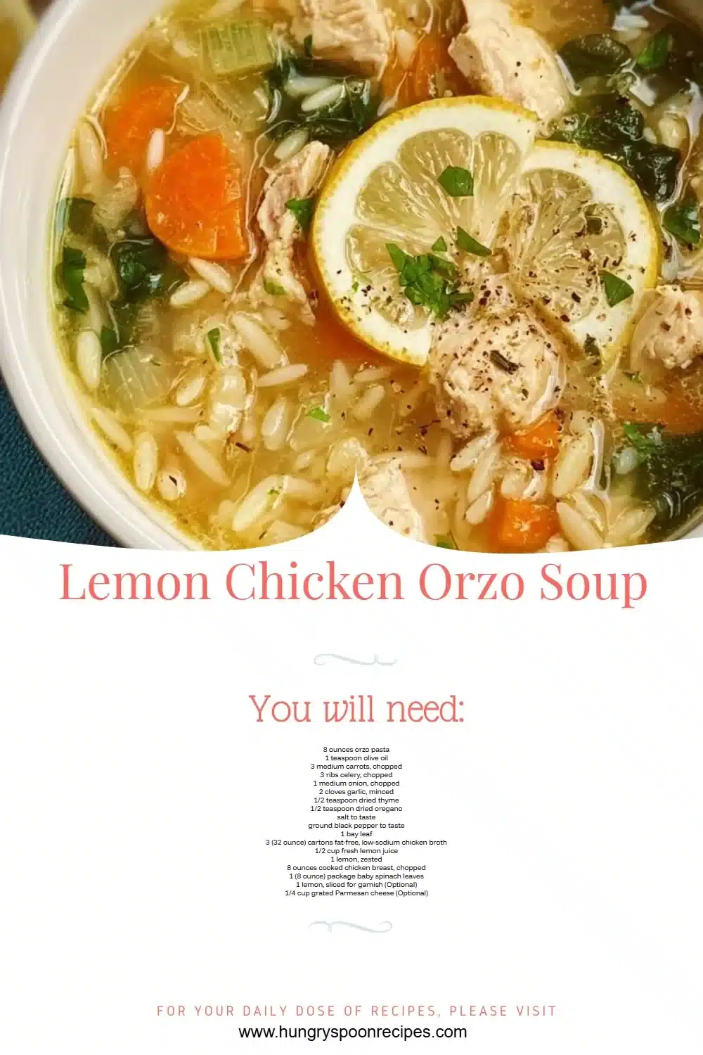 Lemon Chicken Orzo Soup 1 Bowl of Lemon Chicken Orzo Soup garnished with herbs and lemon slices