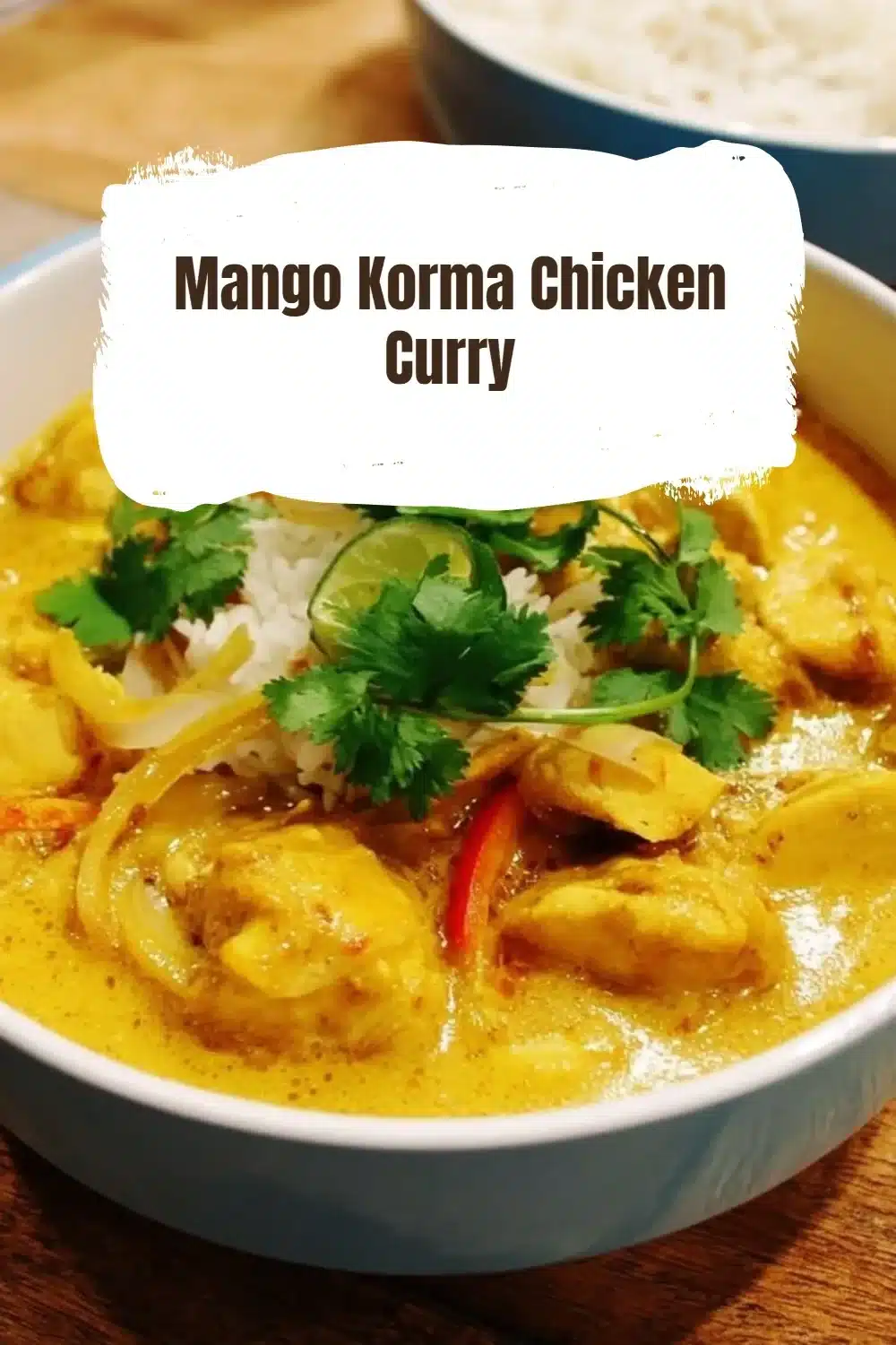 Delicious Mango Korma Chicken Curry served in a bowl with aromatic spices.