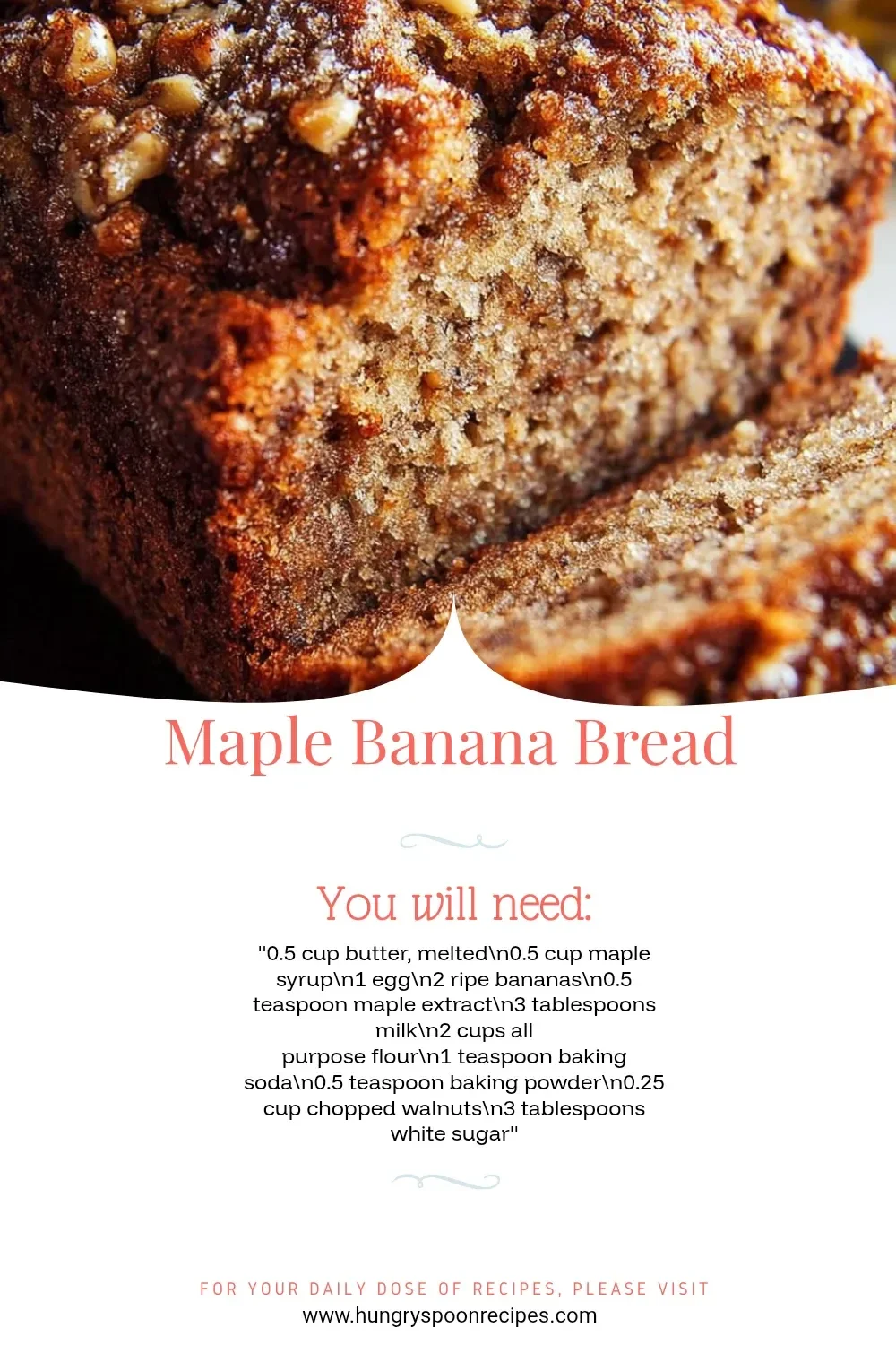 Delicious homemade Maple Banana Bread with bananas and maple syrup