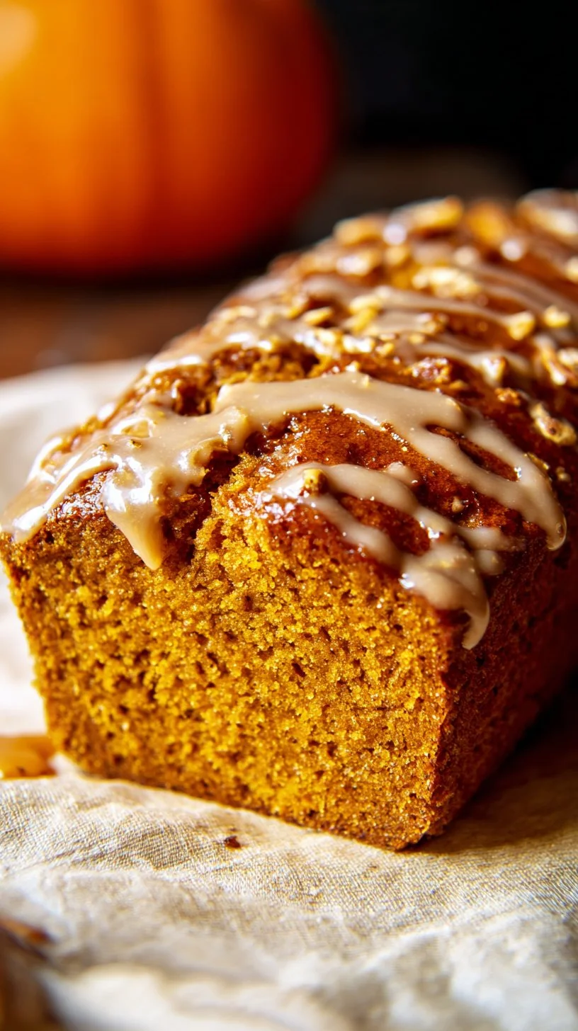 Maple Glazed Pumpkin Bread topped with sweet maple glaze