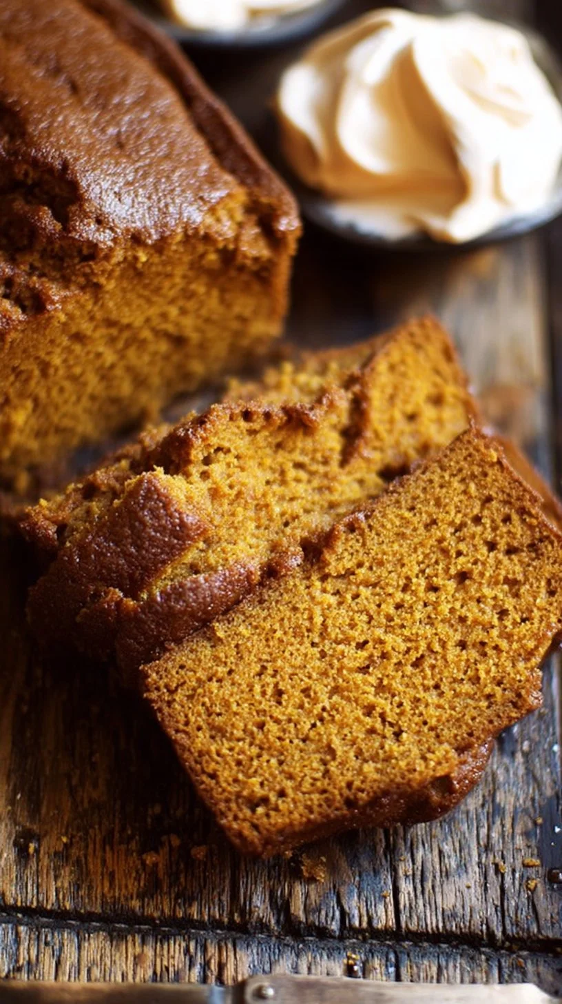 Maple Pumpkin Bread served with creamy cinnamon butter on a rustic wooden table.