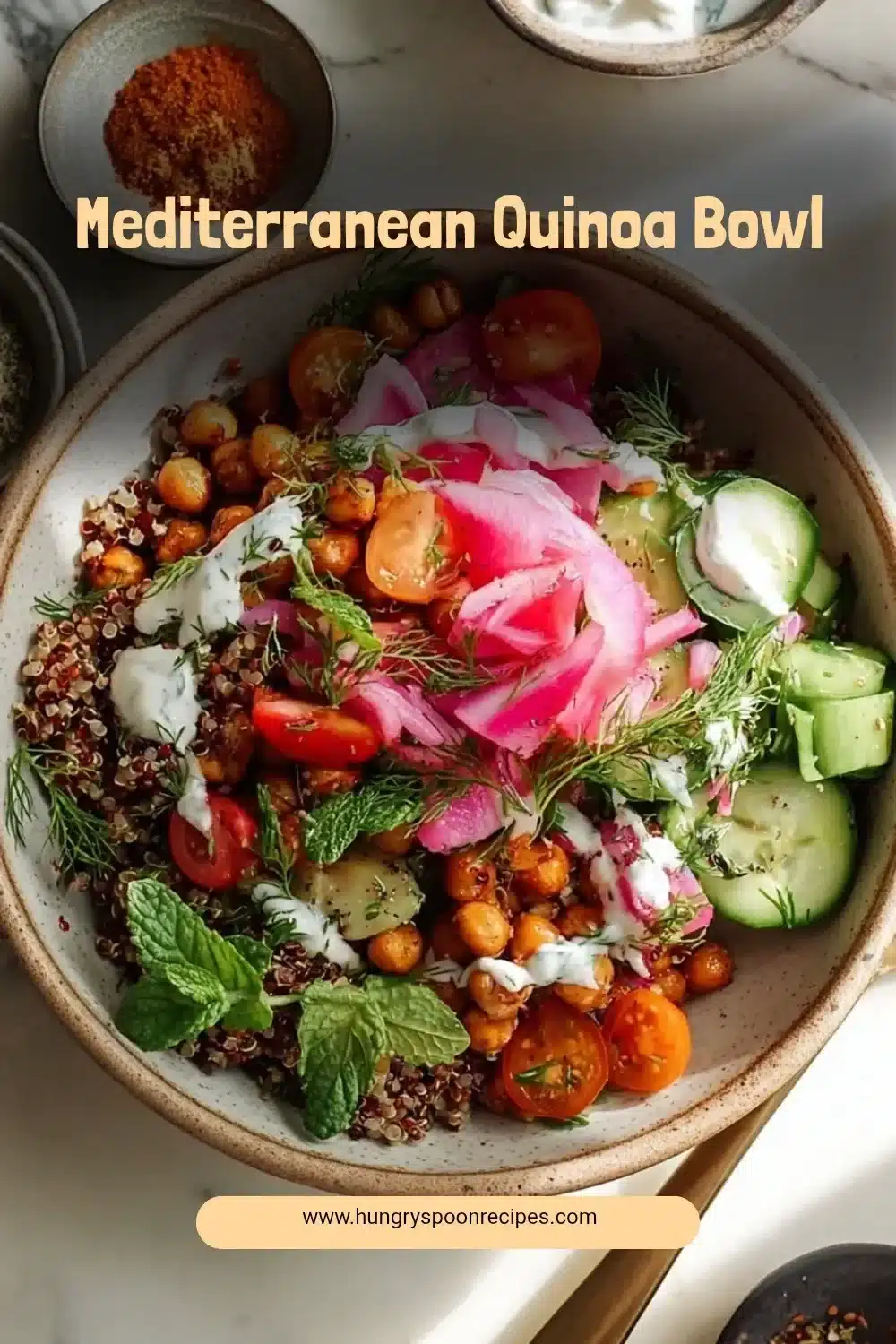 Mediterranean Quinoa Bowl with fresh vegetables and herbs