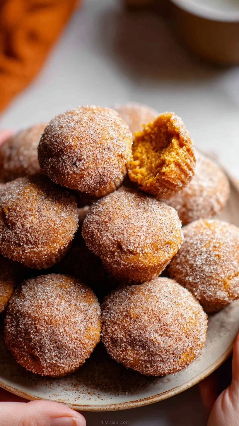 Mini Cinnamon Sugar Pumpkin Muffins topped with cinnamon sugar.