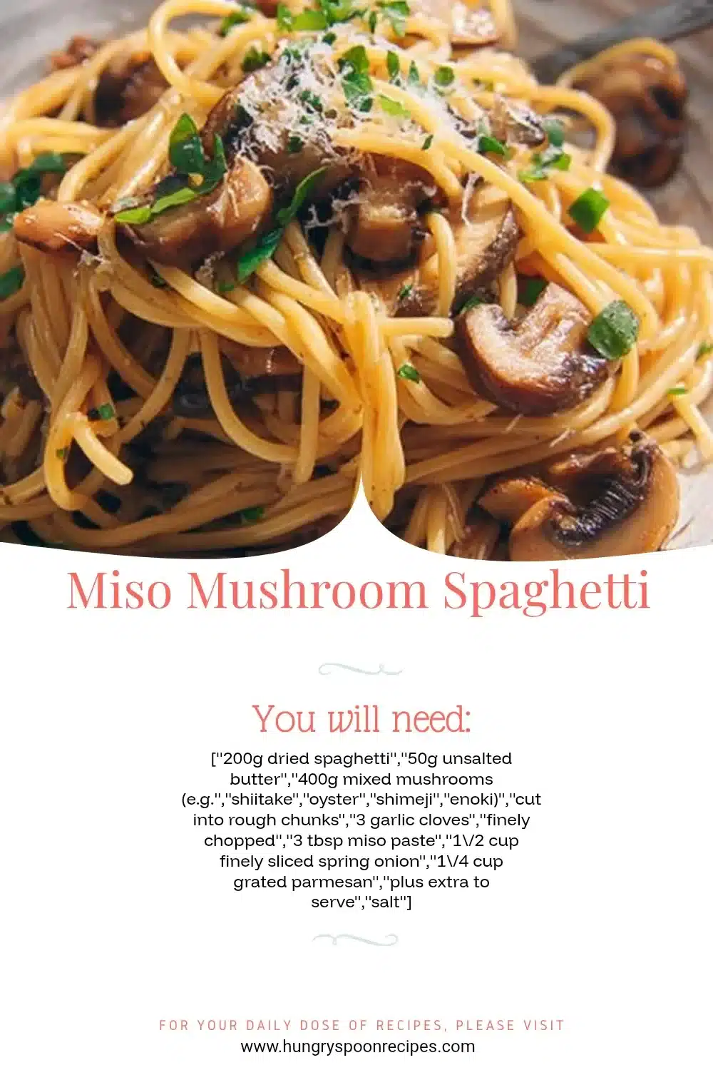 Bowl of miso mushroom spaghetti garnished with fresh herbs and chili flakes