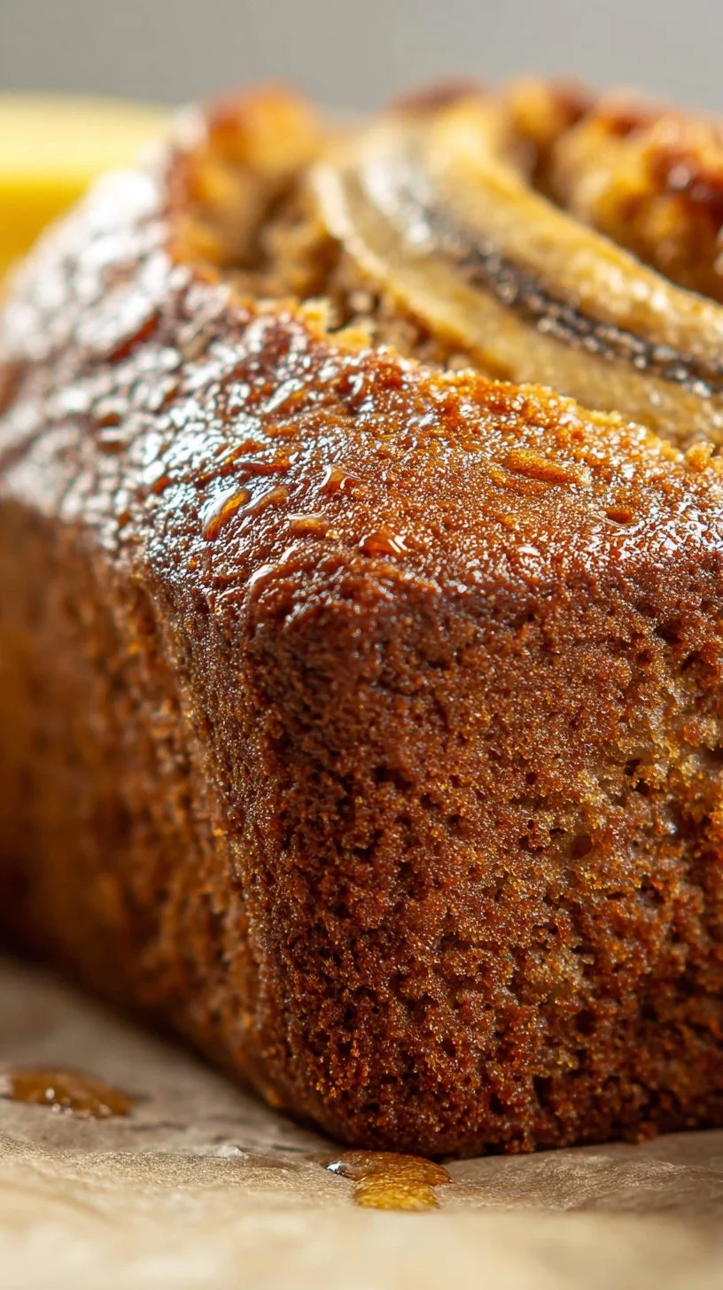 Moist banana bread sliced and served on a wooden cutting board