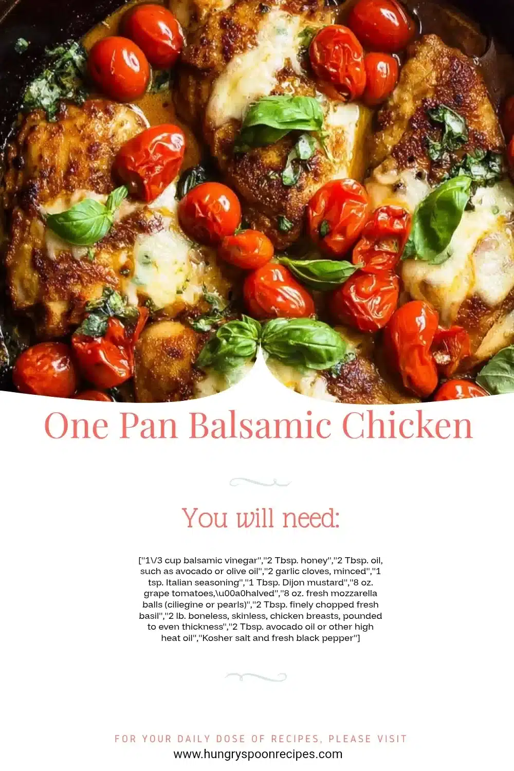 One Pan Balsamic Chicken 1 One pan balsamic chicken dish garnished with herbs and served with vegetables.