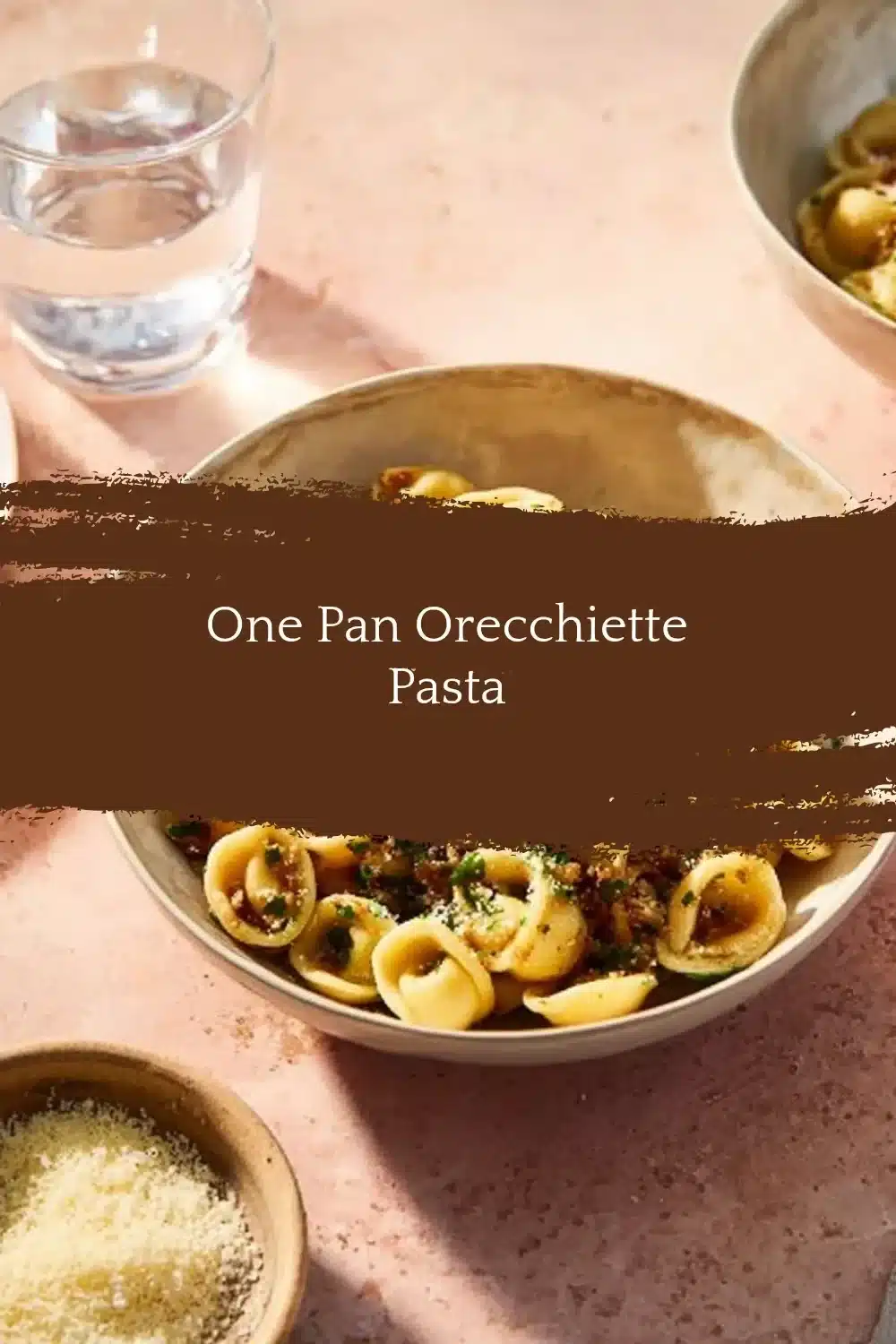 One pan orecchiette pasta with fresh vegetables and herbs