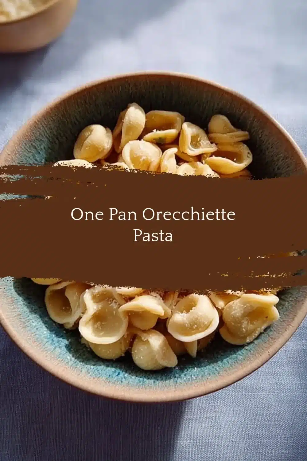 One Pan Orecchiette Pasta 1 A delicious serving of one pan orecchiette pasta with vegetables and herbs.