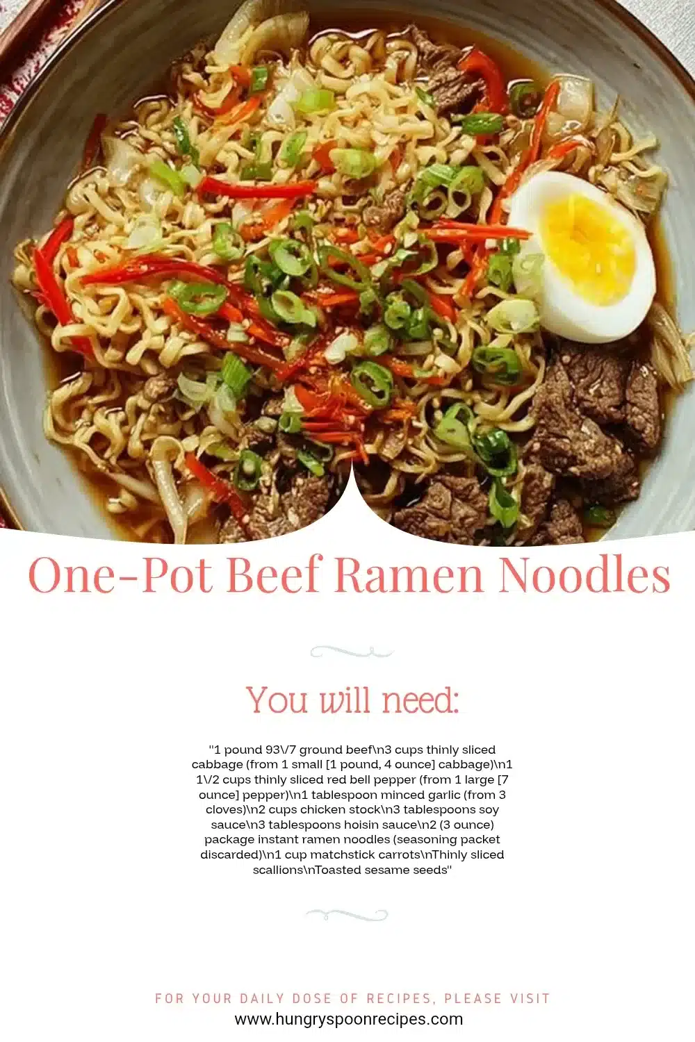 One-Pot Beef Ramen Noodles 1 Delicious One-Pot Beef Ramen Noodles served in a bowl with garnishes.