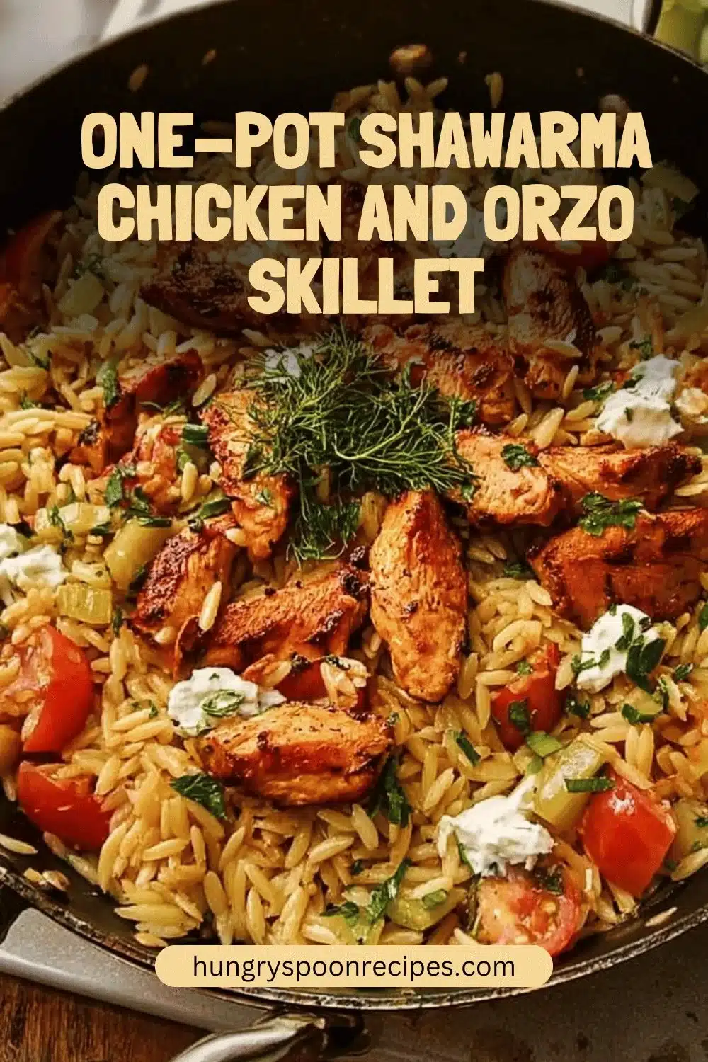 One-Pot Shawarma Chicken and Orzo Skillet 1 Delicious One-Pot Shawarma Chicken and Orzo Skillet served in a warm bowl