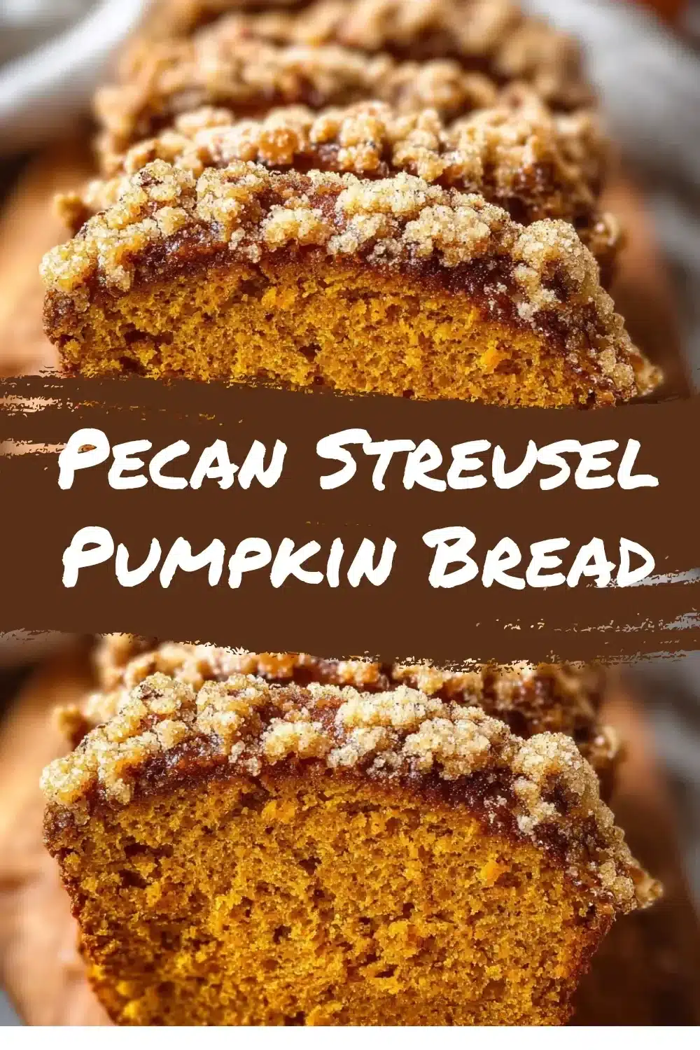 Loaf of Pecan Streusel Pumpkin Bread, a delicious fall baked treat.