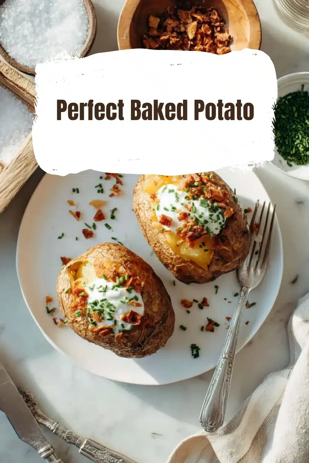 Perfectly baked potato served with toppings