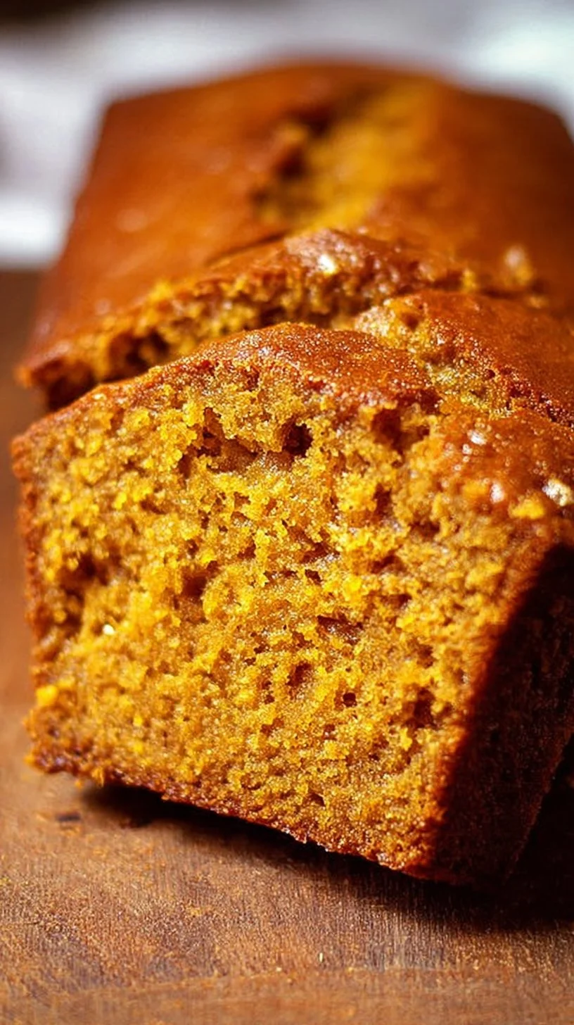 Loaf of perfectly moist pumpkin bread with spices and nuts