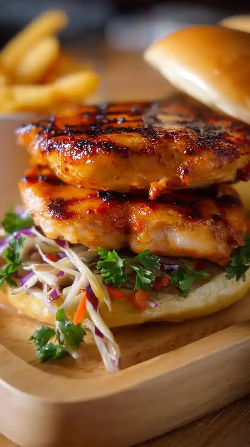 Delicious Peri Peri style chicken burger with spices and fresh toppings