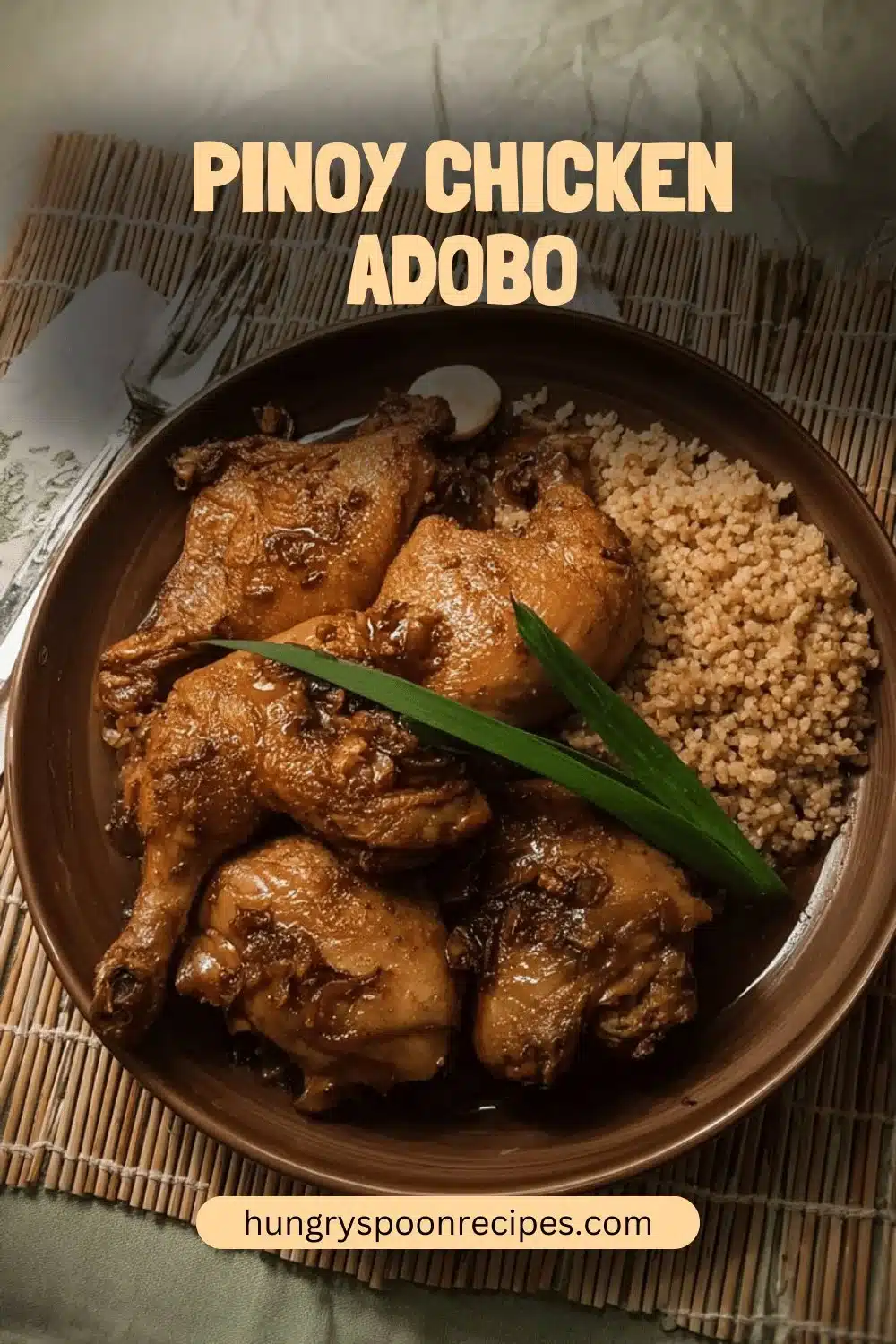 Delicious Pinoy Chicken Adobo served with rice.