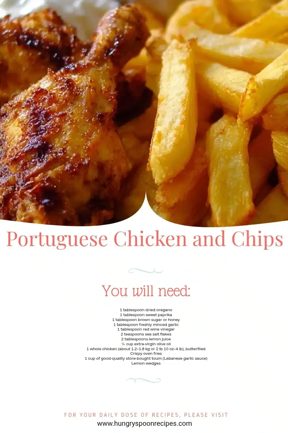 Portuguese Chicken and Chips 1 Plate of Portuguese chicken served with golden chips.