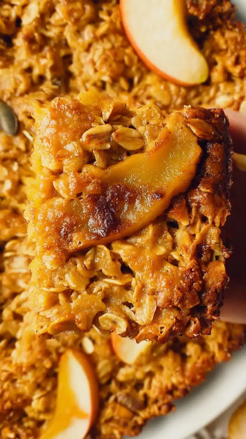 Pumpkin Apple Baked Oatmeal 1 Bowl of Pumpkin Apple Baked Oatmeal topped with nuts and cinnamon