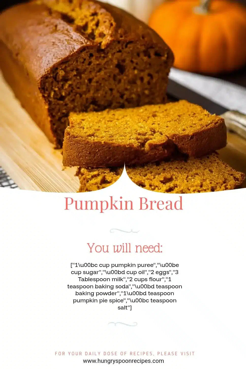 Freshly baked pumpkin bread loaf with spices and pumpkin seeds