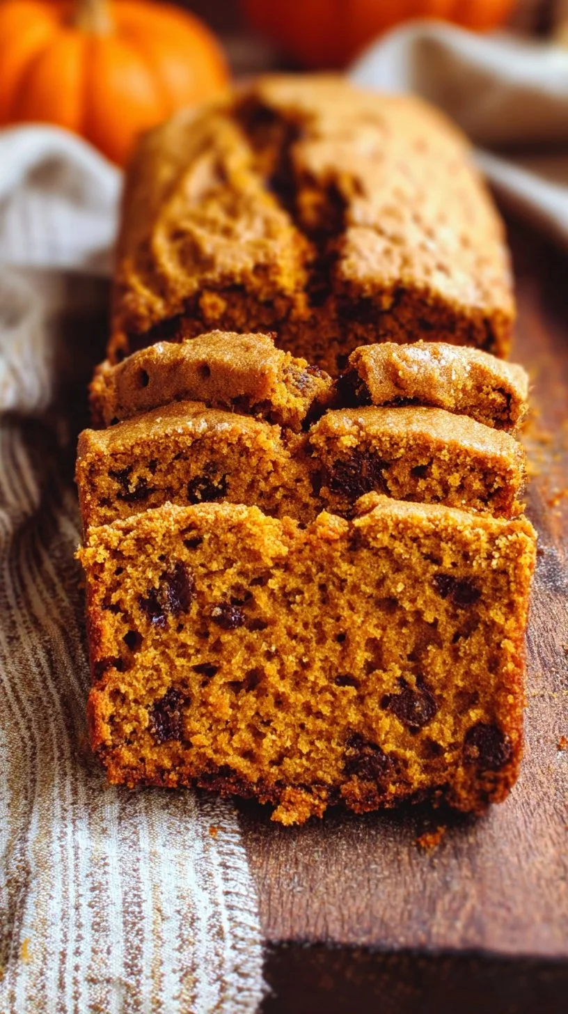 Freshly baked pumpkin bread with spices and rich flavor, perfect for autumn.