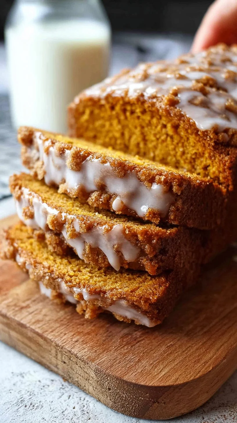Delicious pumpkin bread topped with a sweet maple glaze