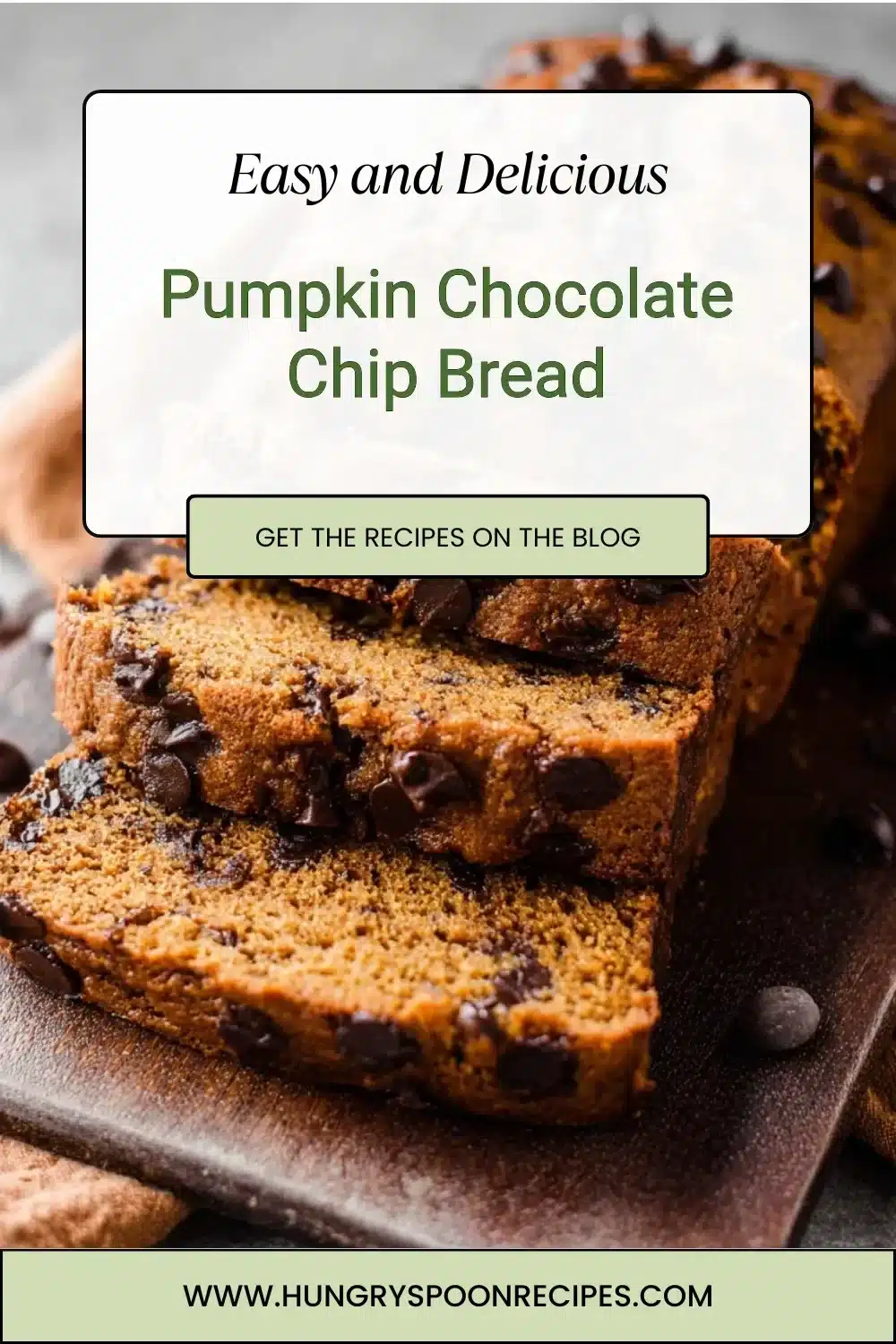 Delicious slice of Pumpkin Chocolate Chip Bread with chocolate chips and pumpkin flavor