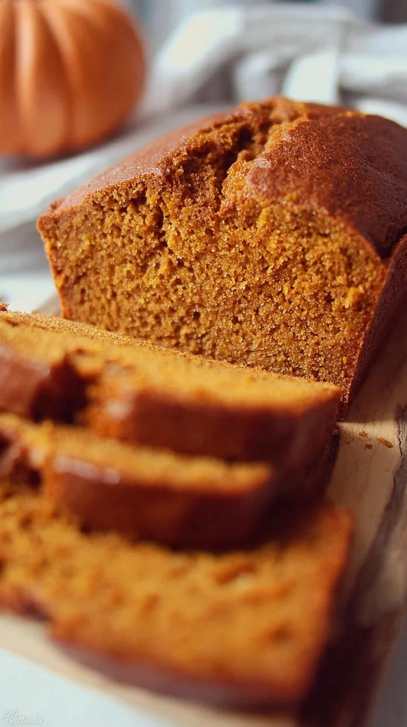 Homemade pumpkin loaf baked with spices and garnished with pumpkin seeds.