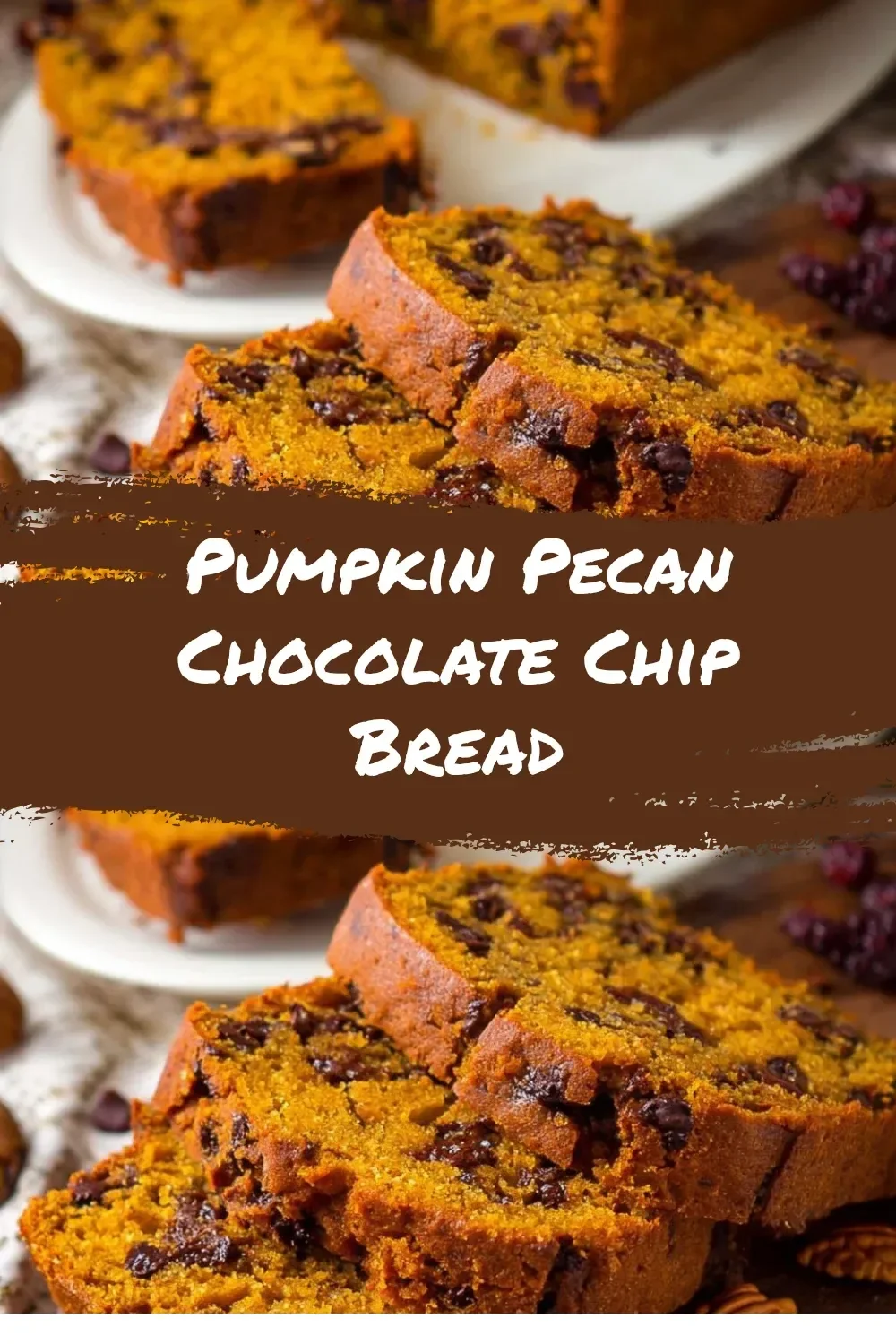 Loaf of Pumpkin Pecan Chocolate Chip Bread fresh from the oven