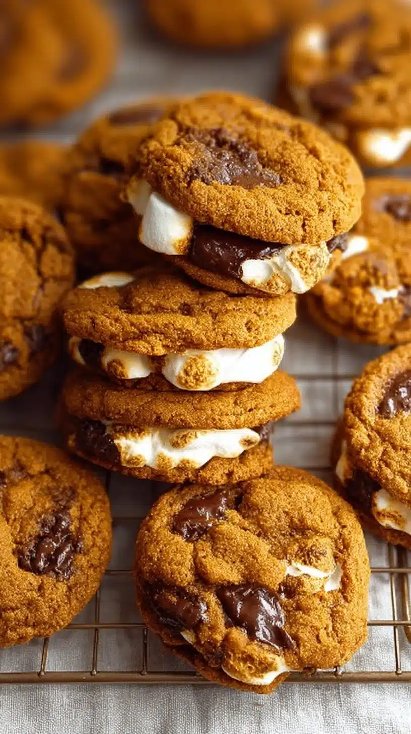 Pumpkin S'mores Cookies 1 Delicious Pumpkin S'mores Cookies topped with marshmallows and chocolate