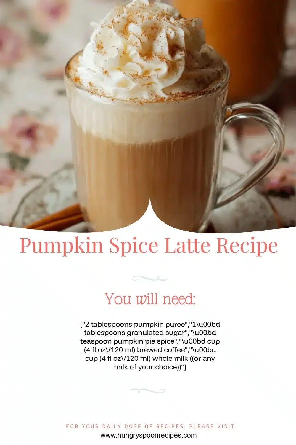 Homemade Pumpkin Spice Latte in a coffee cup topped with whipped cream.