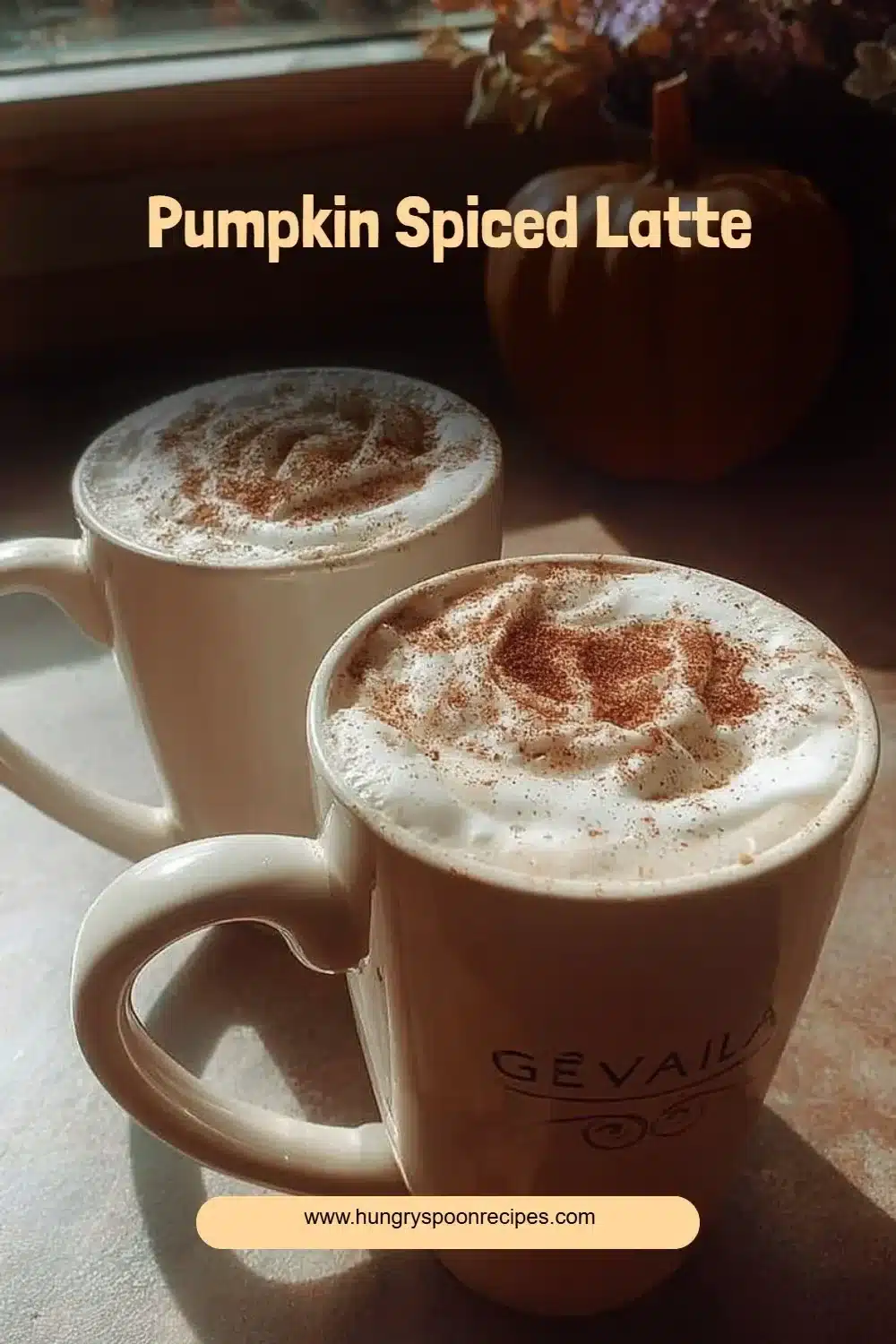 Delicious Pumpkin Spiced Latte topped with whipped cream and spices.