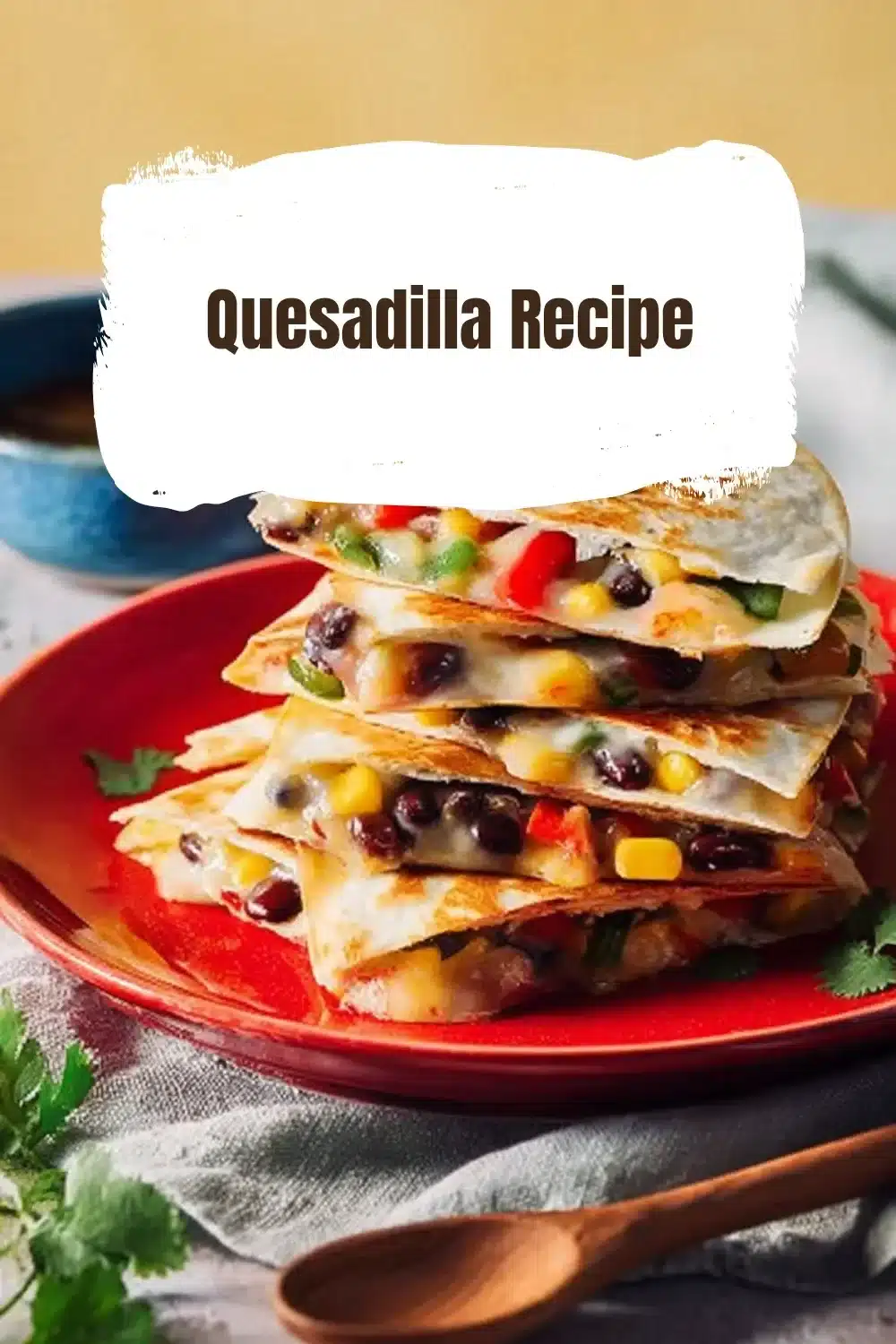 Delicious homemade quesadilla with cheese and vegetables on a plate.