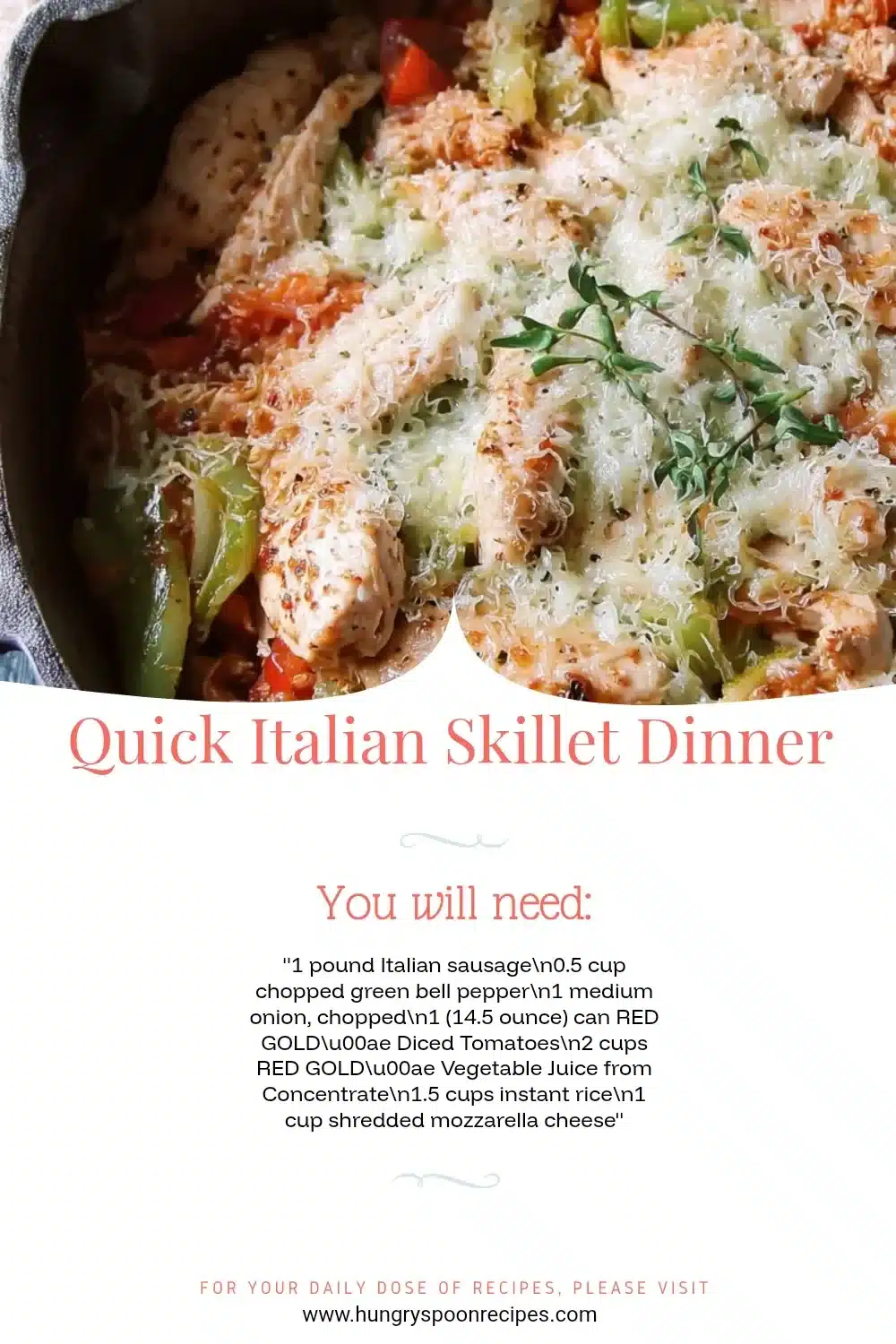 A delicious Italian skillet dinner ready to serve, showcasing fresh ingredients and vibrant colors.