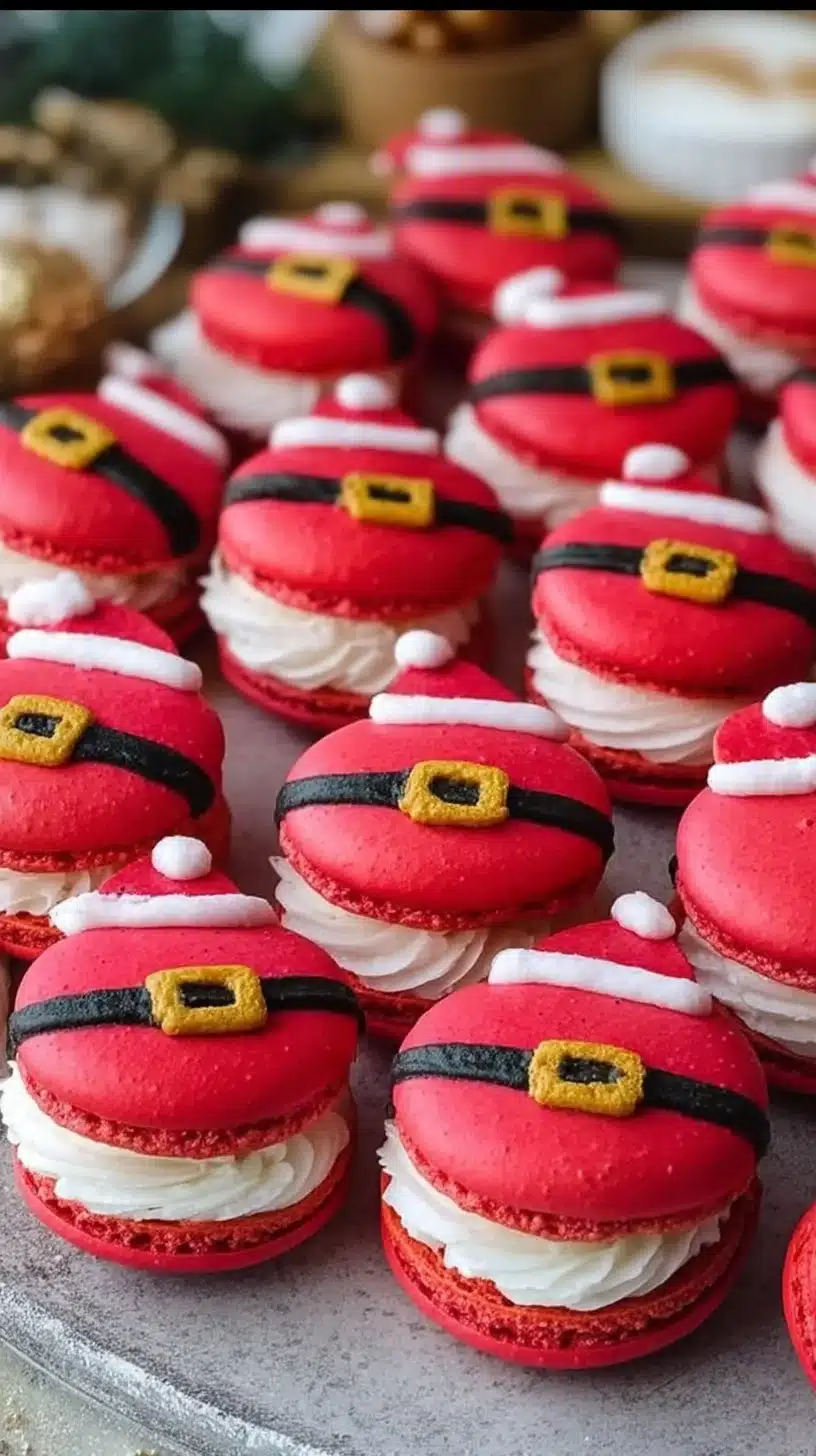 Festive Santa Claus Macarons decorated for the holiday season