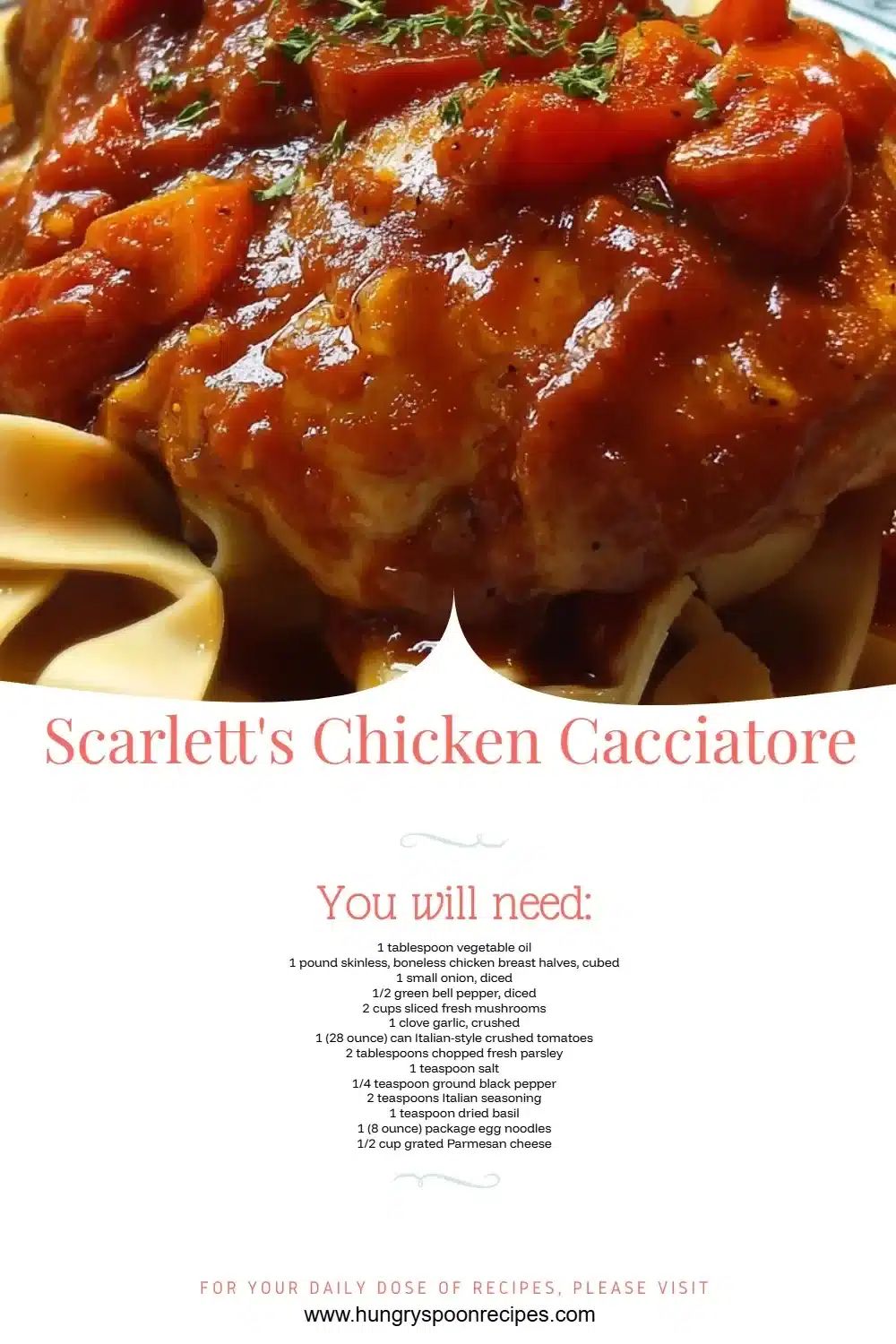 Plate of Scarlett's Chicken Cacciatore with fresh herbs and vegetables