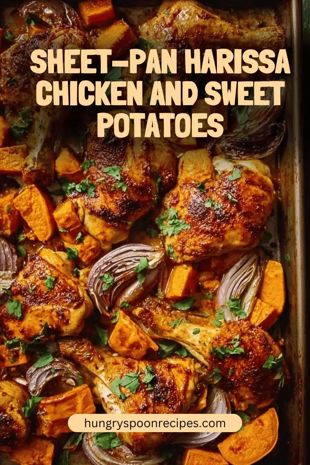 Sheet-pan harissa chicken with sweet potatoes and colorful veggies