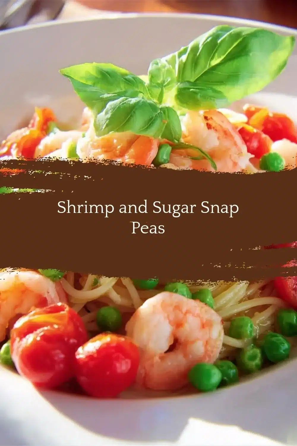 Shrimp and sugar snap peas stir-fry garnished with sesame seeds