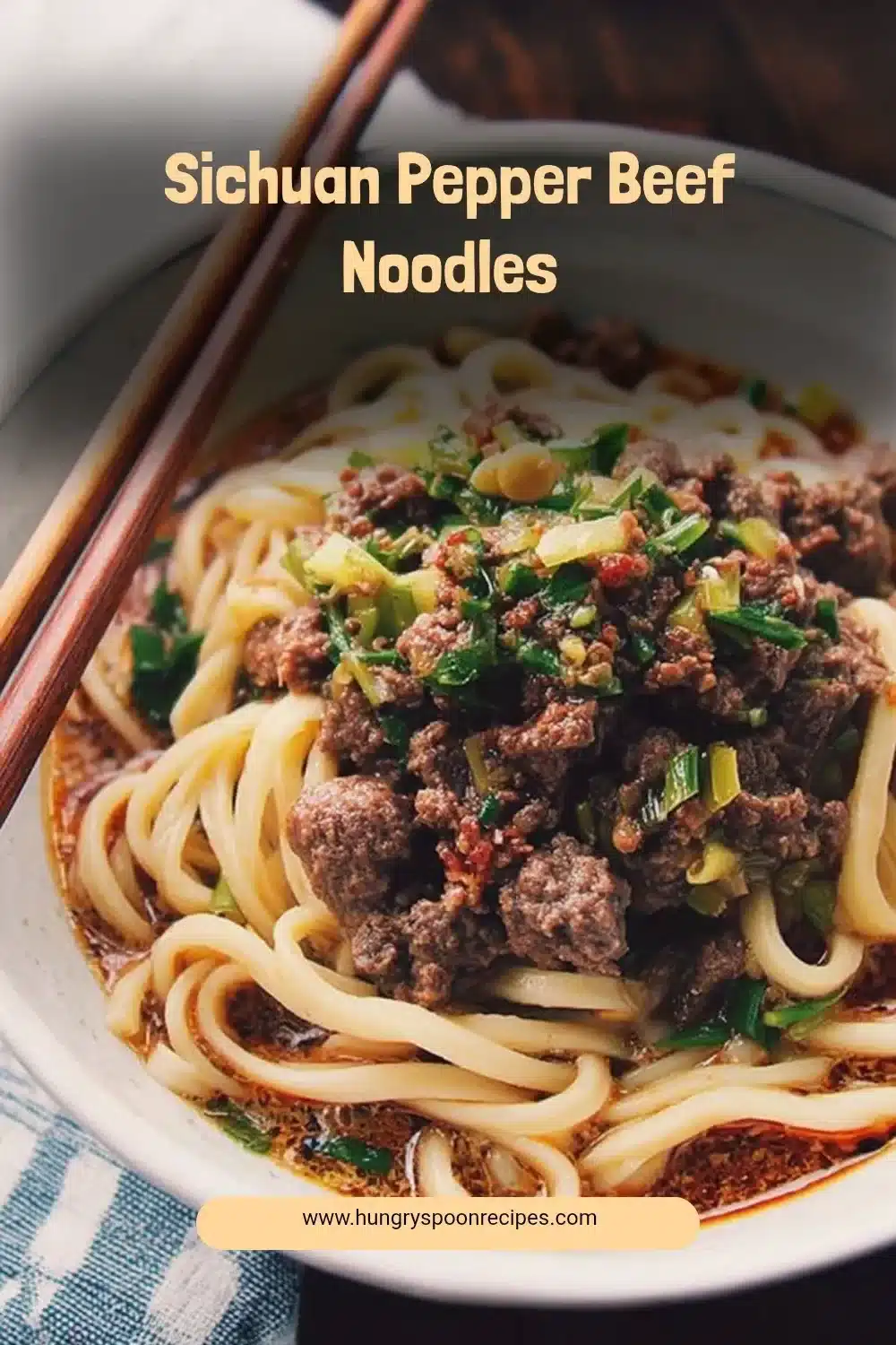 Bowl of Sichuan Pepper Beef Noodles with vibrant spices and tender beef slices