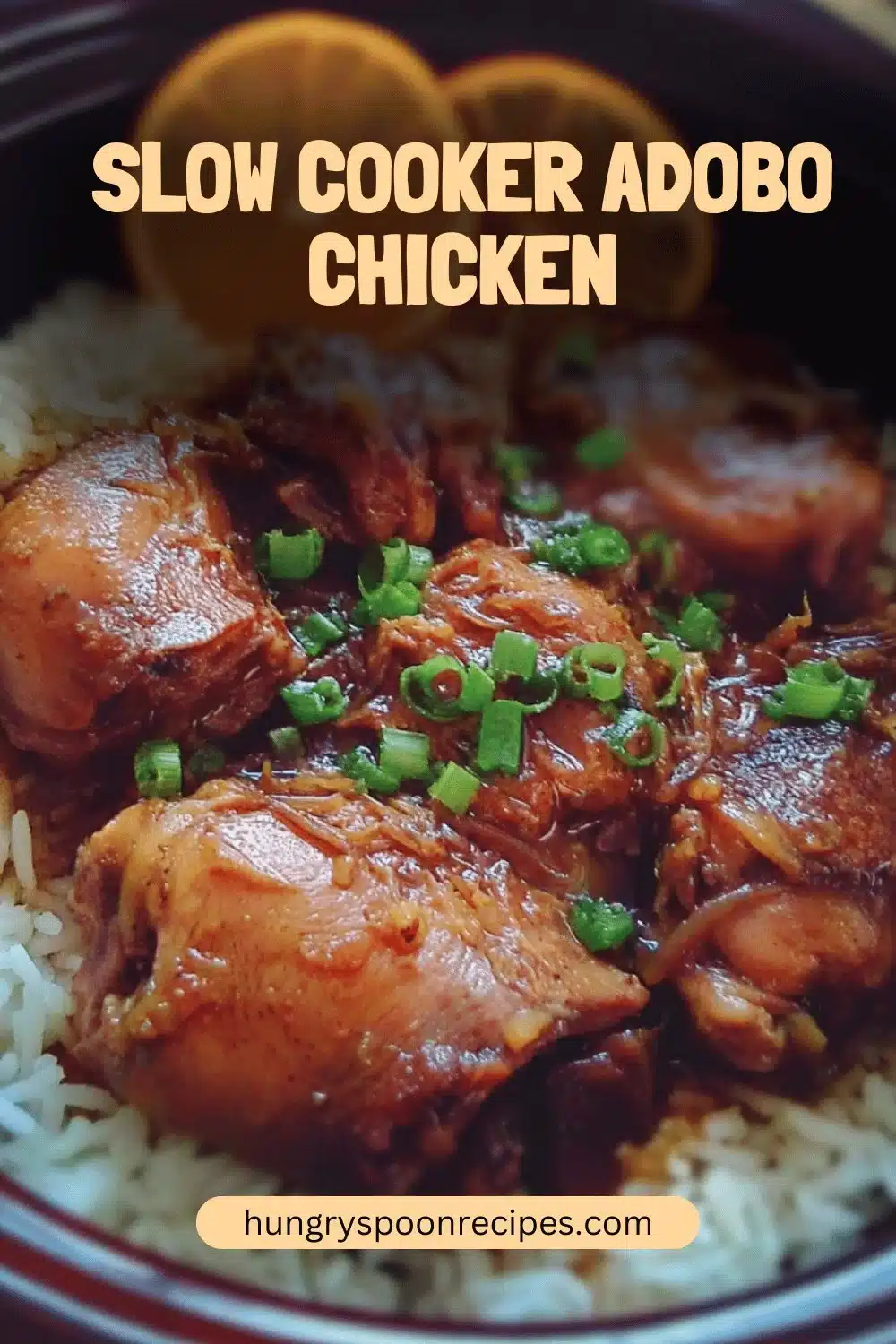 Delicious slow cooker adobo chicken with rich spices and savory sauce