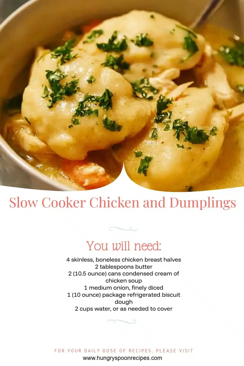 Slow Cooker Chicken and Dumplings 1 Delicious slow cooker chicken and dumplings served in a bowl